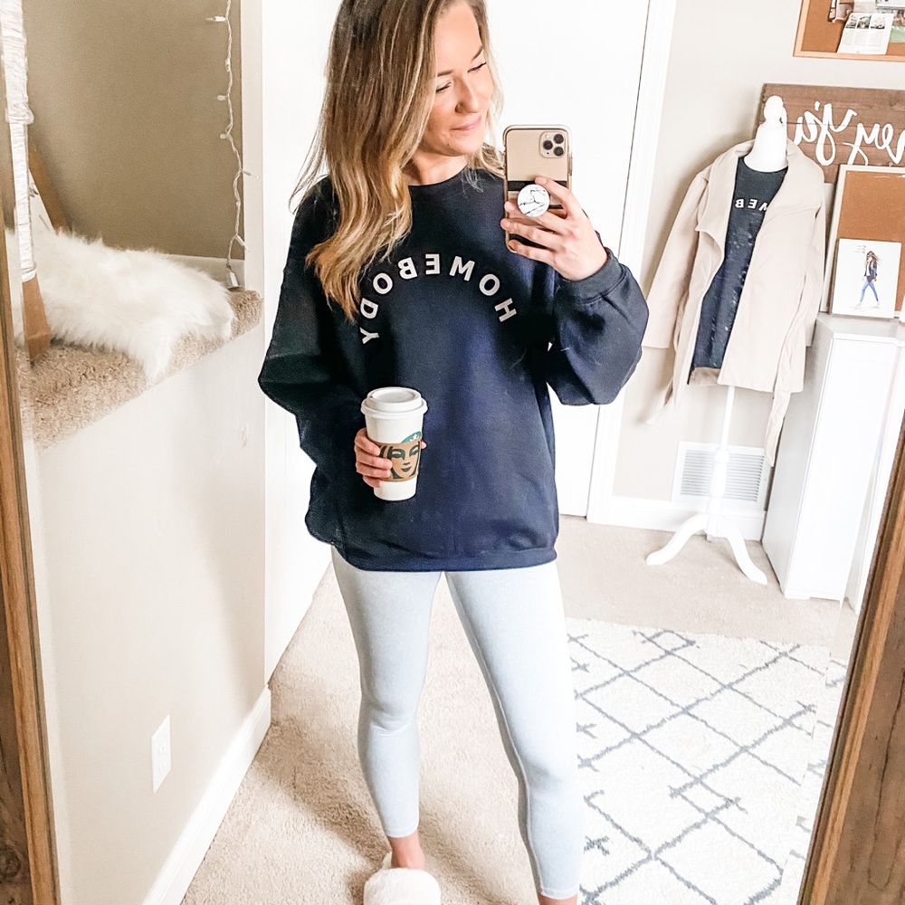 Cozy Homebody Black Fleece Crewneck Sweatshirt